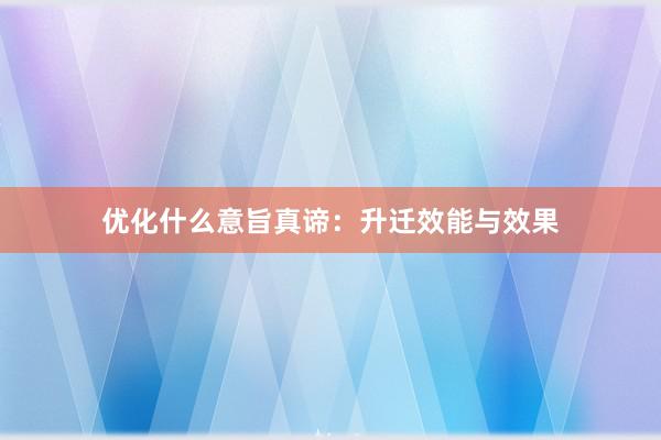 优化什么意旨真谛：升迁效能与效果
